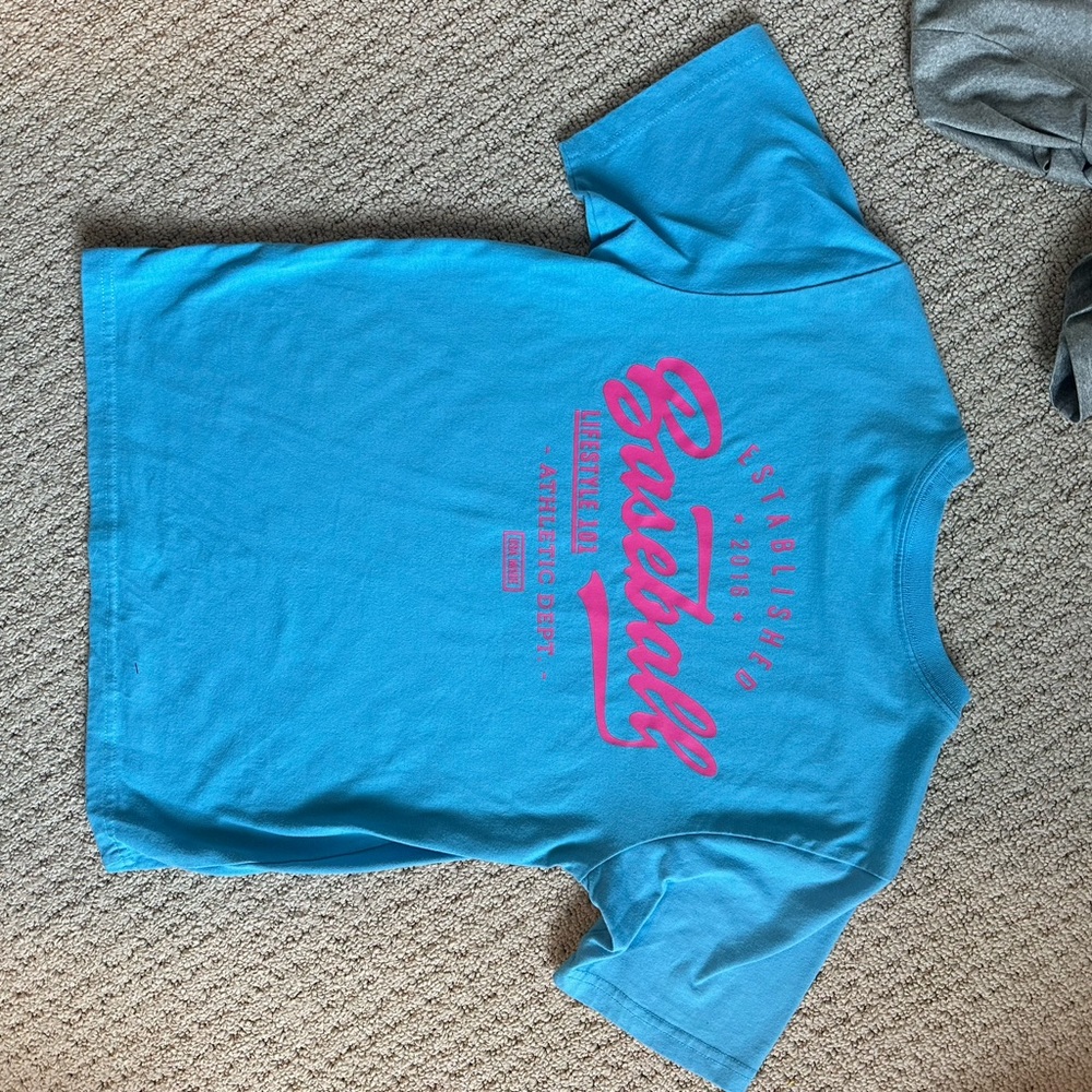 Pastels Vibrant Blue Kids Tee with Pink Logo - Picture 2 of 2